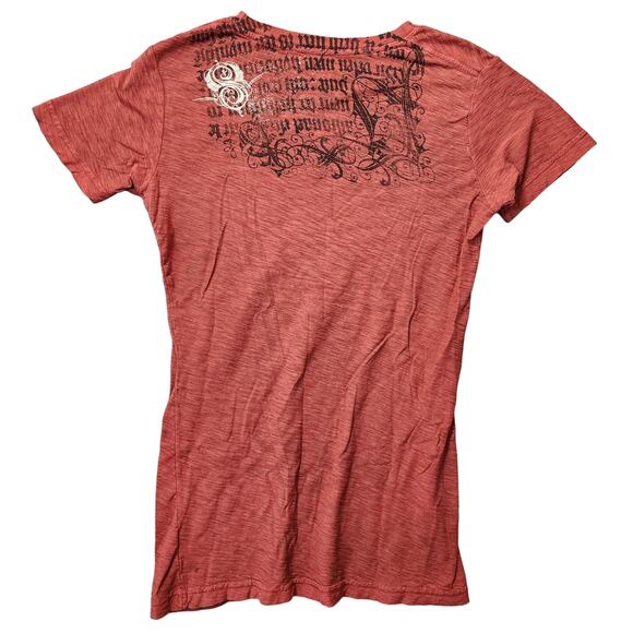 Sinful Affliction Womens Top Large Burgundy Glitter Fleur De Lis Grunge 90s Y2k - Picture 2 of 9